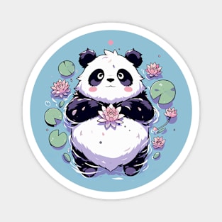 Cute Anime Panda Bear Bath With Water Lily Magnet